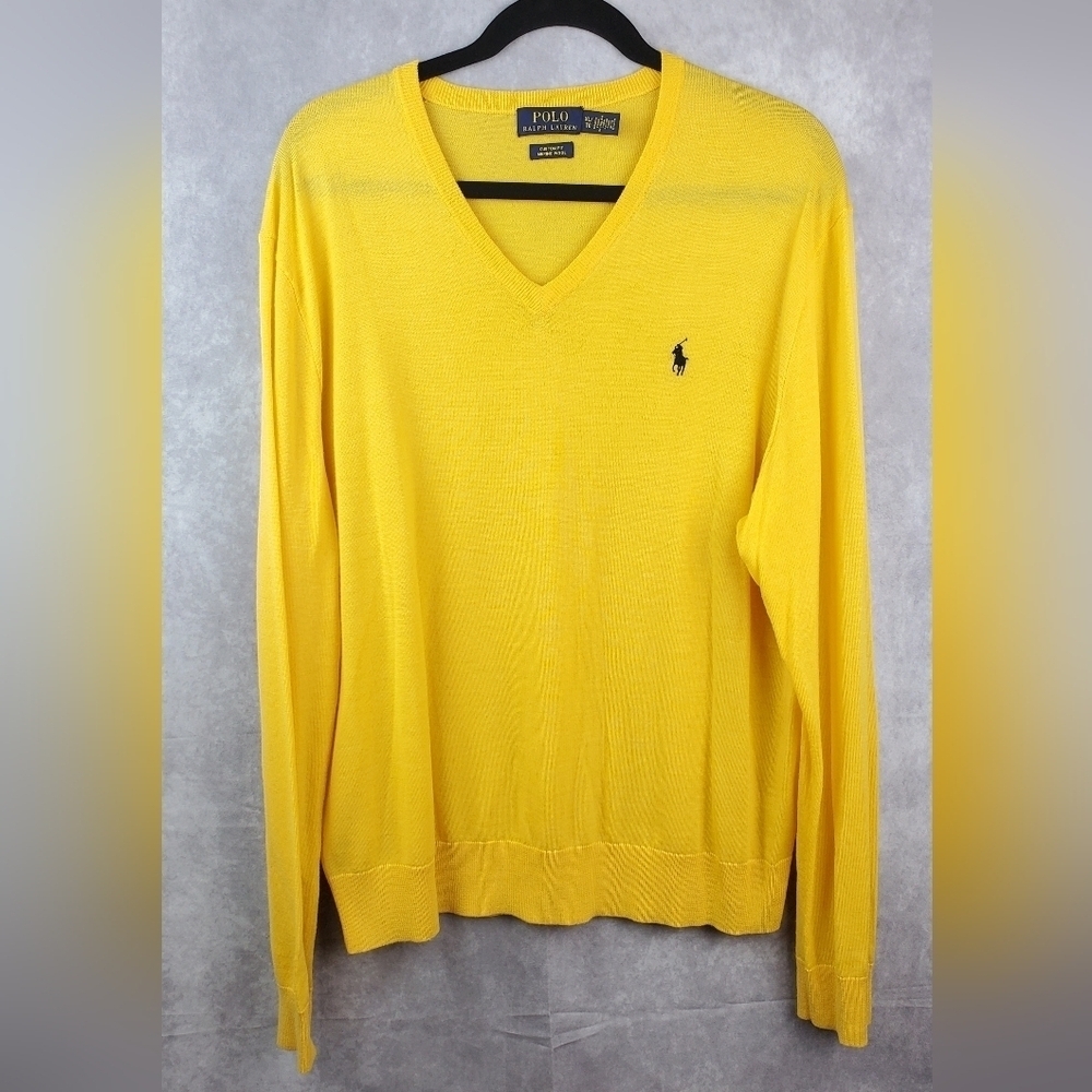 POLO Ralph Lauren‎ Mens XL Merino Wool Sweater Yellow Classic Dad Preppy